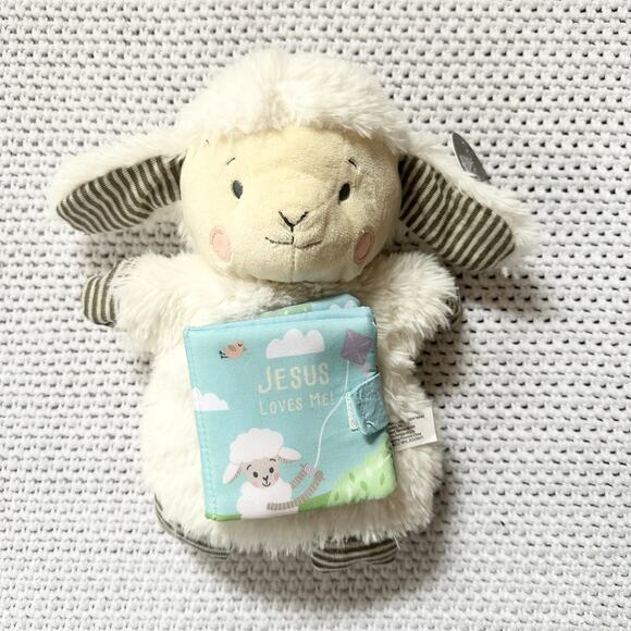 Demdaco NWT Jesus Loves Me Puppet Attached Book Lamb Sheep Soft Baby Toy Plush - Picture 1 of 7